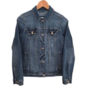 Abercrombie Kids Jean Jacket Girls Size 13/14 Blue Distressed Stretch